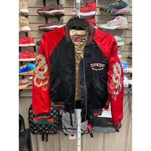 Tokyo Denim Bank Red/Black Dragon Sleeve Bomber Jacket Women's Small New!